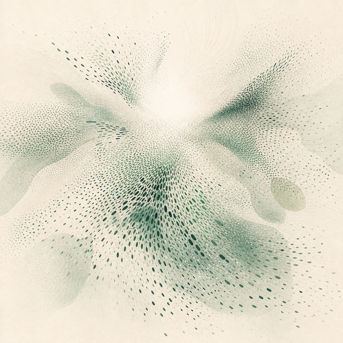Abstract pine-green marks converging toward a focal point