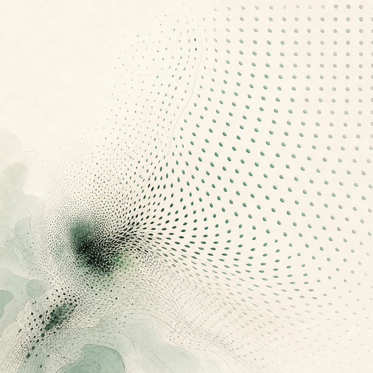 An irregularity spreading into a regular pine-green pattern